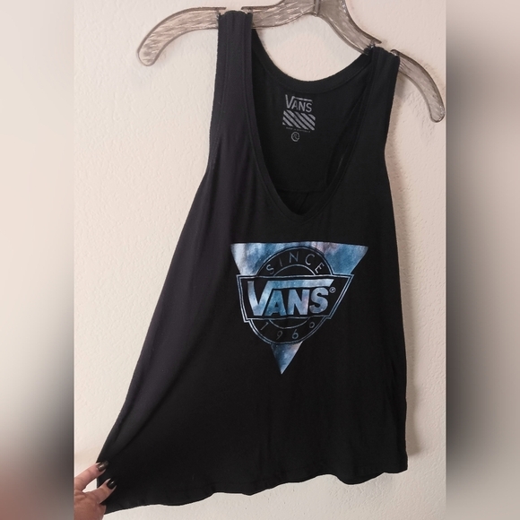 3/10 Vans Tank Top with Cut Out Back XL Junior Black Blue - Picture 2 of 6